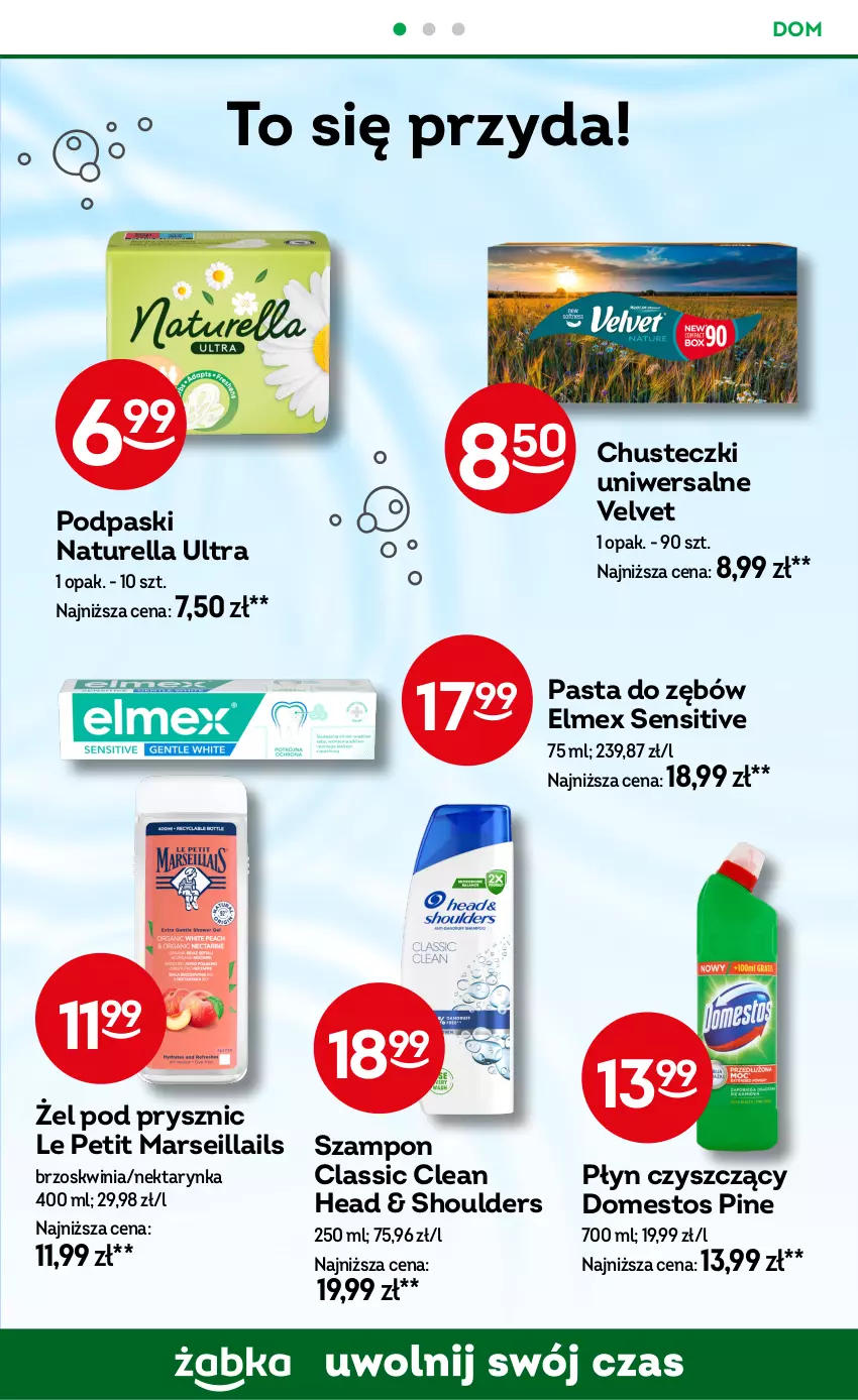 Gazetka promocyjna Żabka - ważna 13.08 do 26.08.2025 - strona 72 - produkty: Chusteczki, Domestos, Elmex, Mars, Naturell, Naturella, Nektar, Nektarynka, Pasta do zębów, Podpaski, Szampon, Velvet
