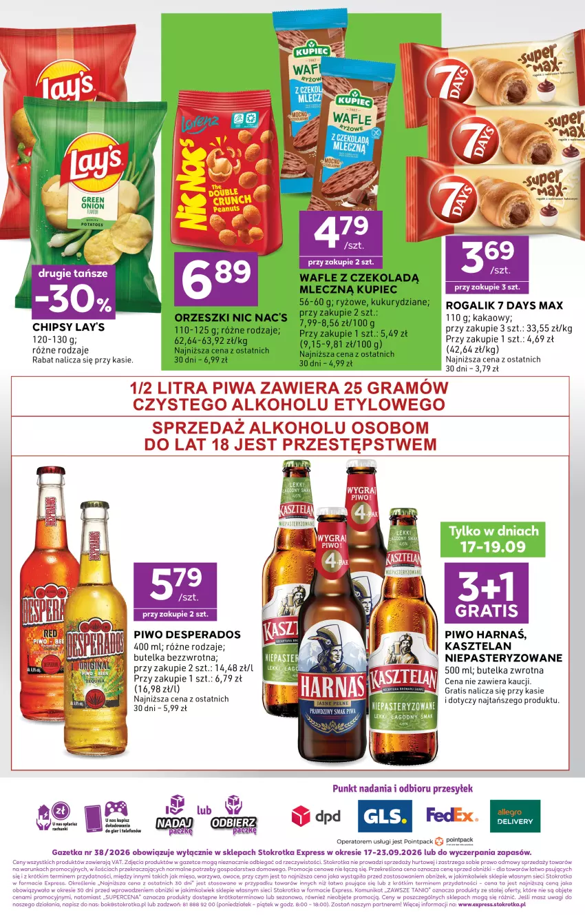 Gazetka promocyjna Stokrotka - Express - ważna 17.09 do 23.09.2026 - strona 6 - produkty: 7 Days, Chipsy, Desperados, Fa, Gra, Harnaś, Kakao, Kasztelan, Kupiec, Mięso, Noż, O nas, Orzeszki, Owoce, Piec, Piwa, Piwo, Rogal, Ryż, Telefon, Wafle, Wagi, Warzywa