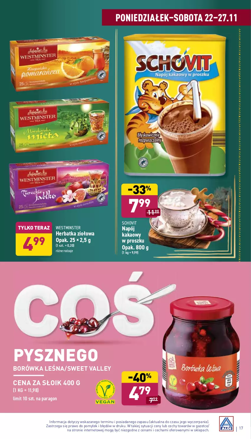 Gazetka promocyjna Aldi - Katalog spożywczy - ważna 22.11 do 27.11.2021 - strona 17 - produkty: Borówka, Kakao, Napój, Tera