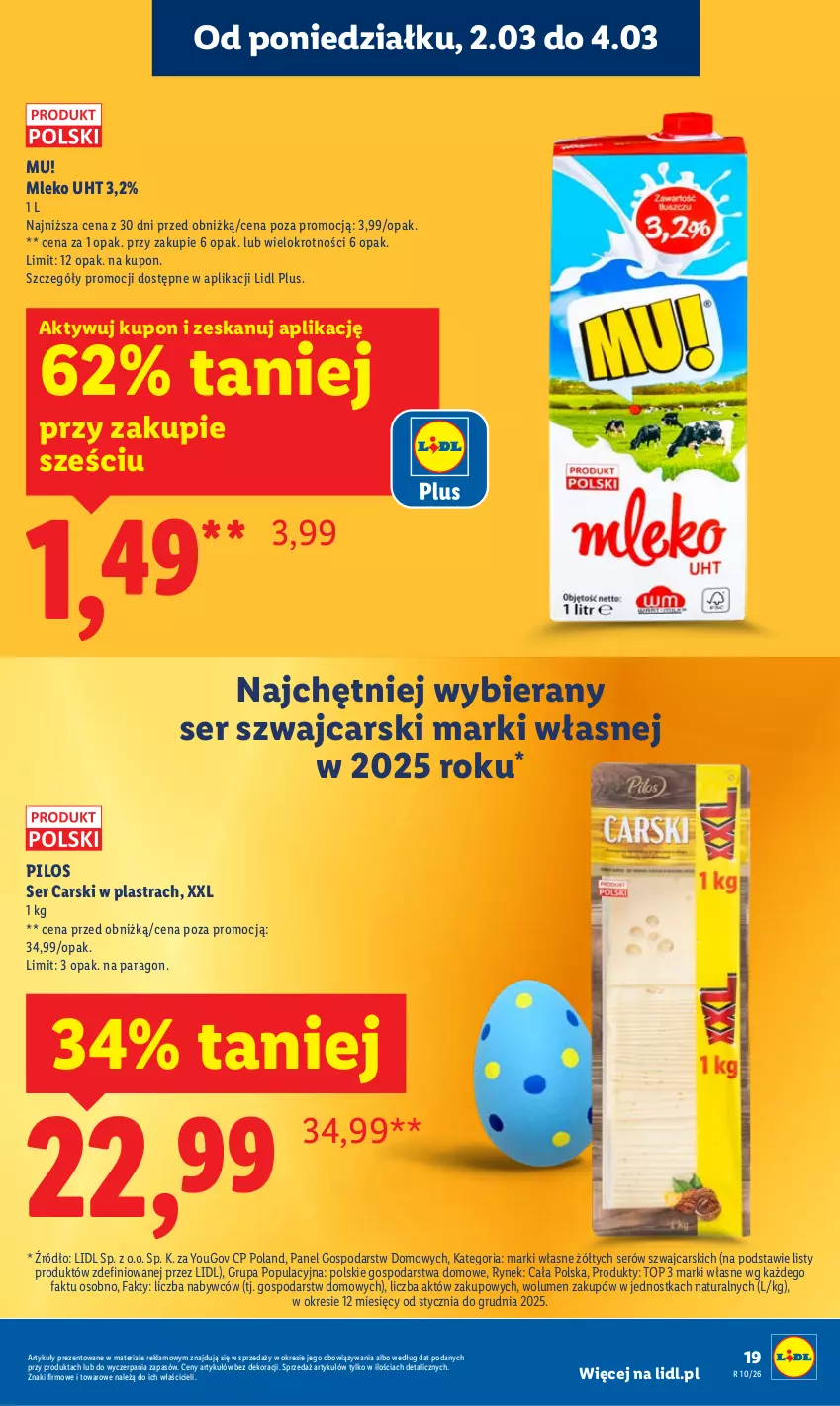 Gazetka promocyjna Lidl - Oferta ważna od 2.03 do 4.03 - ważna 02.03 do 04.03.2026 - strona 19 - produkty: Cars, Fa, Mleko, Pilos, Ser, Top
