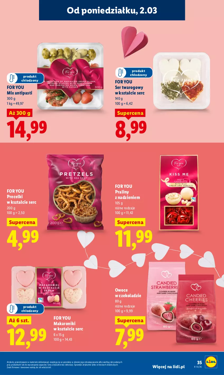 Gazetka promocyjna Lidl - Oferta ważna od 2.03 do 4.03 - ważna 02.03 do 04.03.2026 - strona 35 - produkty: Makaron, Owoce, Praliny, Precelki, Ser, Ser twarogowy