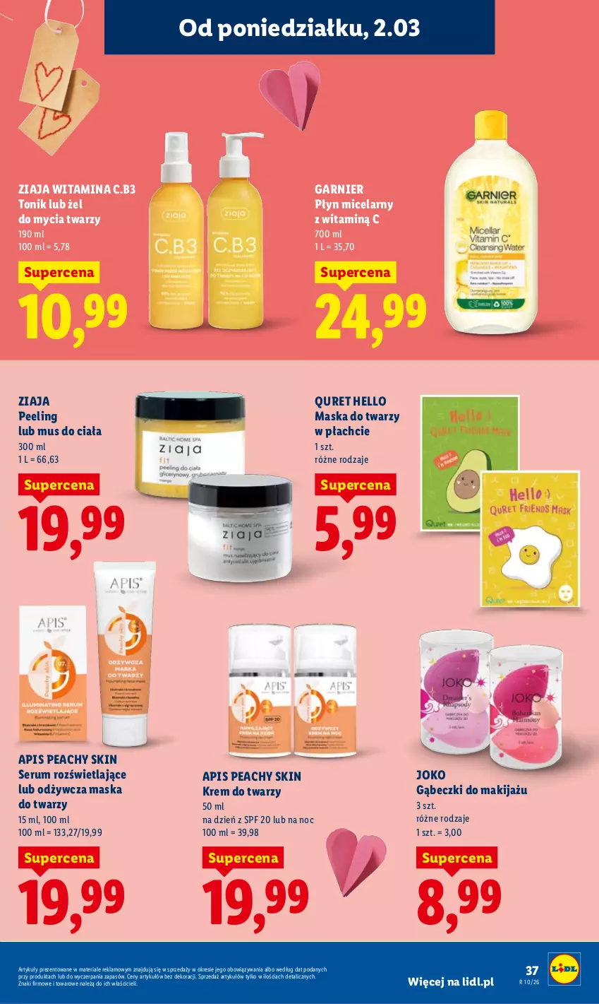 Gazetka promocyjna Lidl - Oferta ważna od 2.03 do 4.03 - ważna 02.03 do 04.03.2026 - strona 37 - produkty: Garnier, Krem do twarzy, Makijaż, Maska, Maska do twarzy, Mus, Peeling, Płyn micelarny, Quret, Rum, Ser, Serum, Tonik, Ziaja