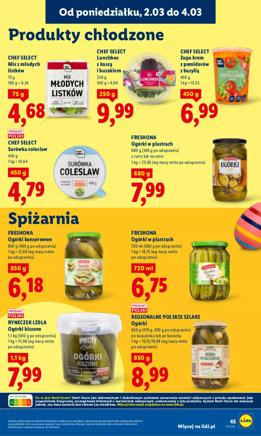 Gazetka promocyjna Lidl - Oferta ważna od 2.03 do 4.03 - ważna 02.03 do 04.03.2026 - strona 45 - produkty: Bazyl, Buraki, Ogórki konserwowe, Ser, Surówka, Surówka coleslaw, Zupa