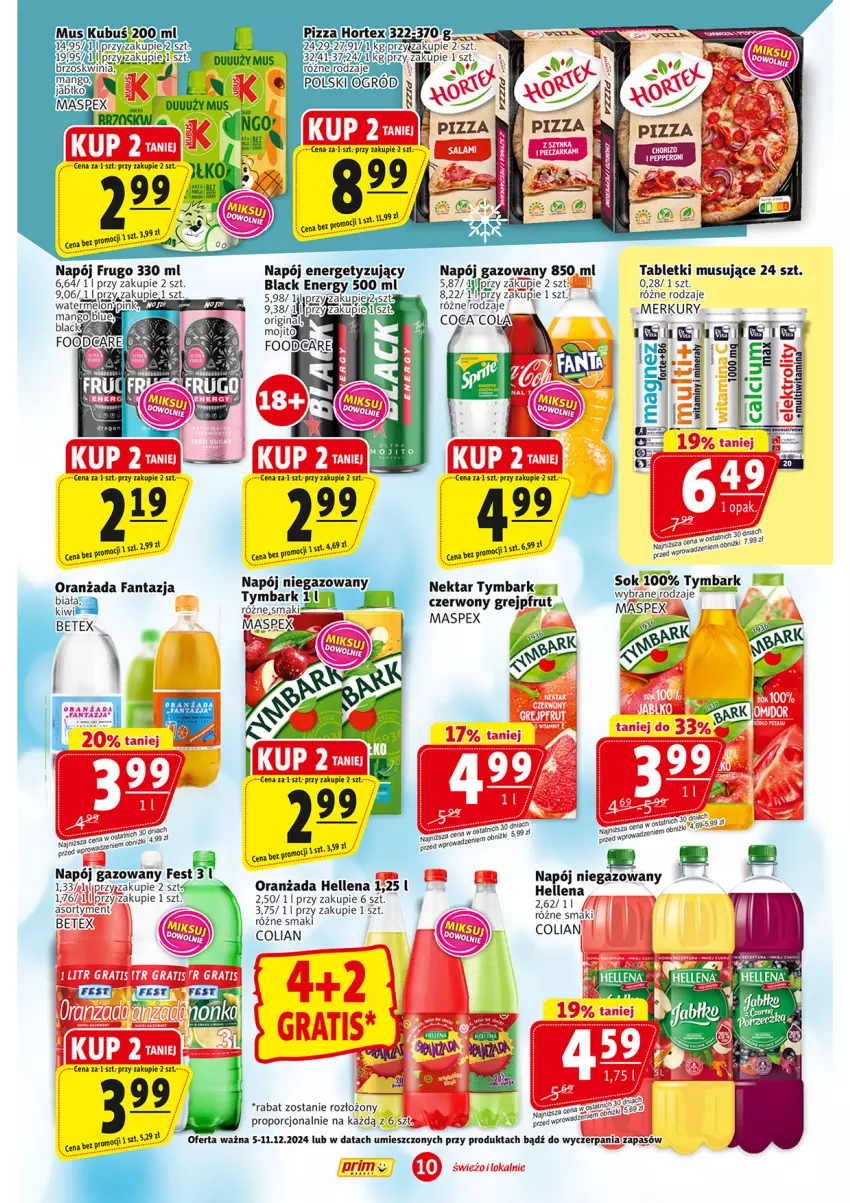 Gazetka promocyjna Prim Market - ważna 05.12 do 11.12.2024 - strona 10 - produkty: Fa, Fanta, Gin, Grejpfrut, Hellena, Inka, Lack, Melon, Mus, Napój, Napój gazowany, Napój niegazowany, Nektar, Oranżada, Por, Tablet, Tabletki musujące, Tymbark