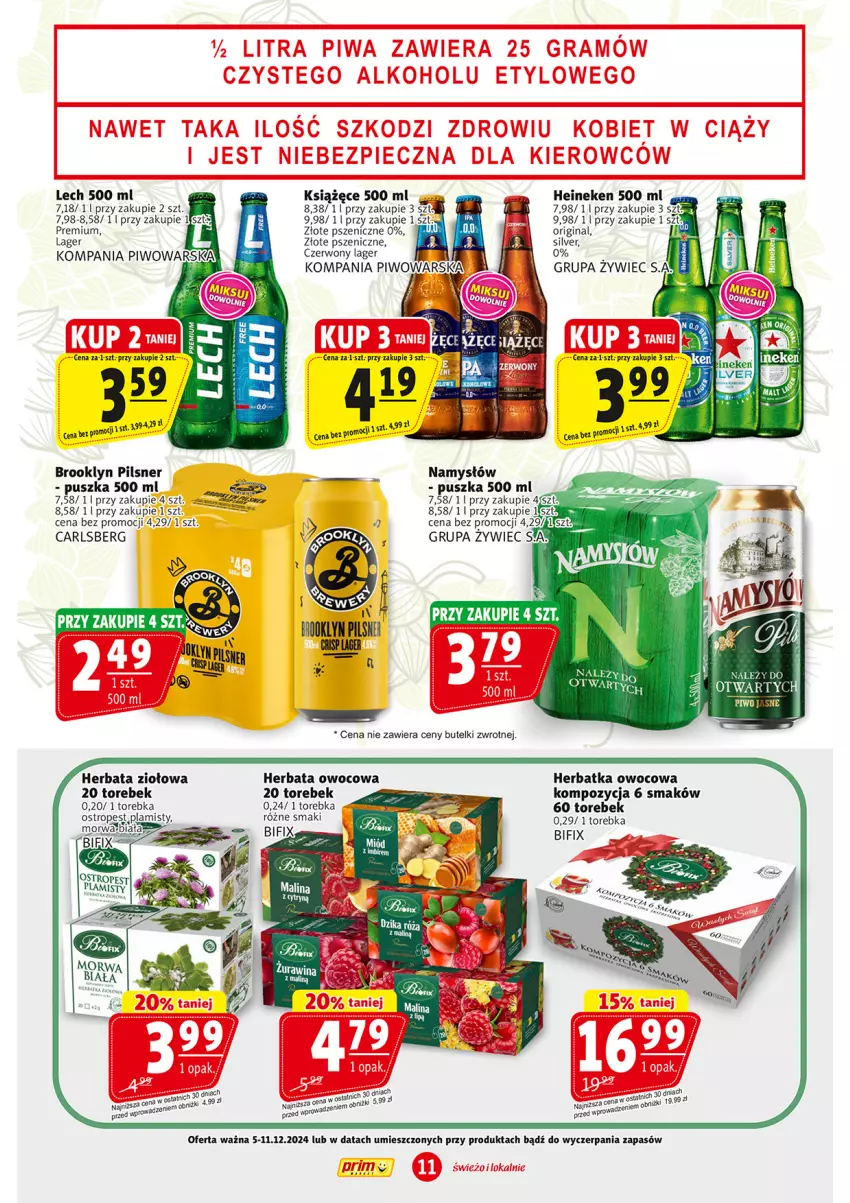 Gazetka promocyjna Prim Market - ważna 05.12 do 11.12.2024 - strona 11 - produkty: Carlsberg, Gin, Herbata, Herbata owocowa, Książęce, Namysłów, Ostropes, Piwo, Torebka