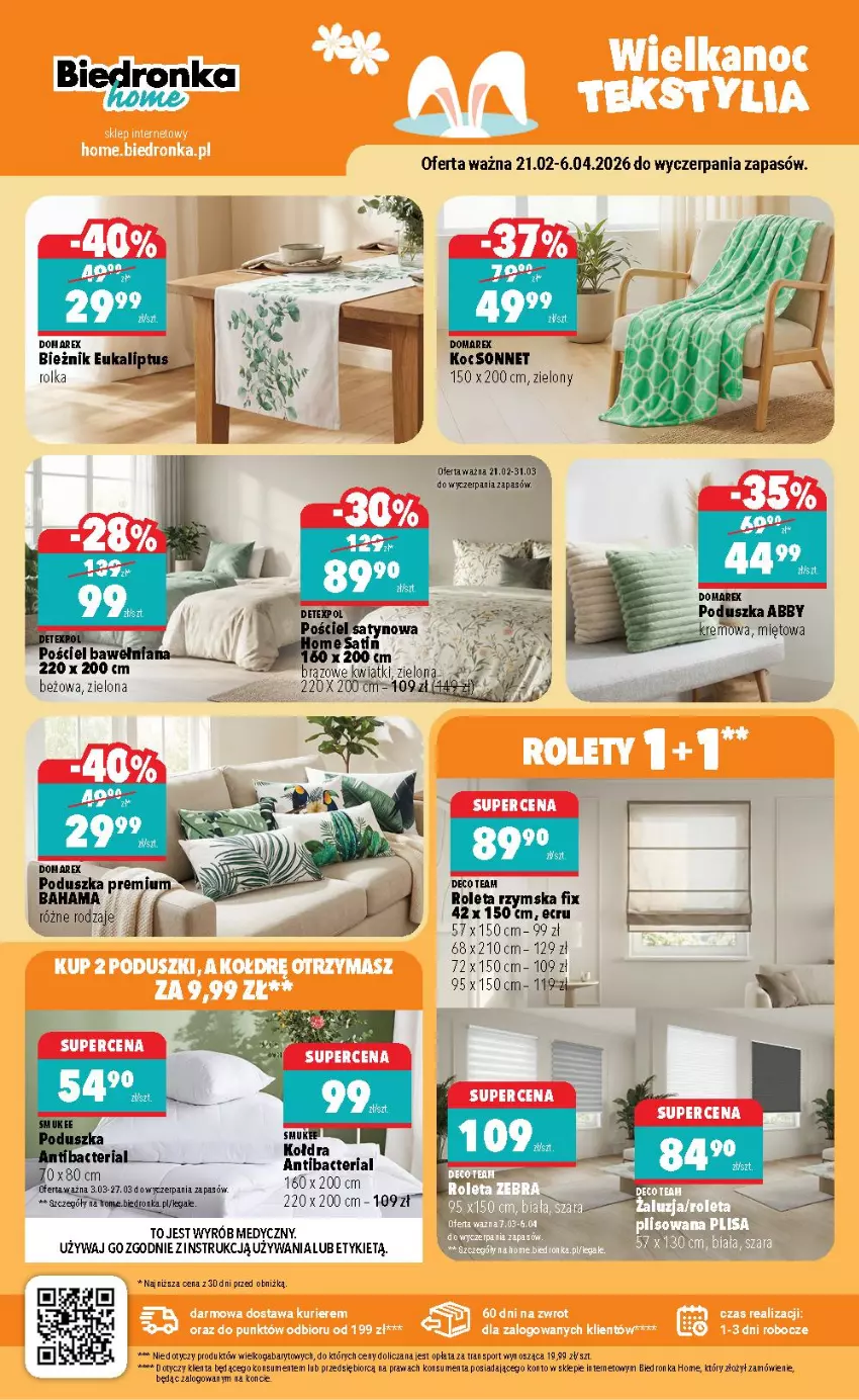 Gazetka promocyjna Biedronka - Home - ważna 07.03 do 14.03.2026 - strona 2 - produkty: Bieżnik, Fa, Hama, Koc, Kołdra, Poduszka, Por, Roleta, Sport, Tran