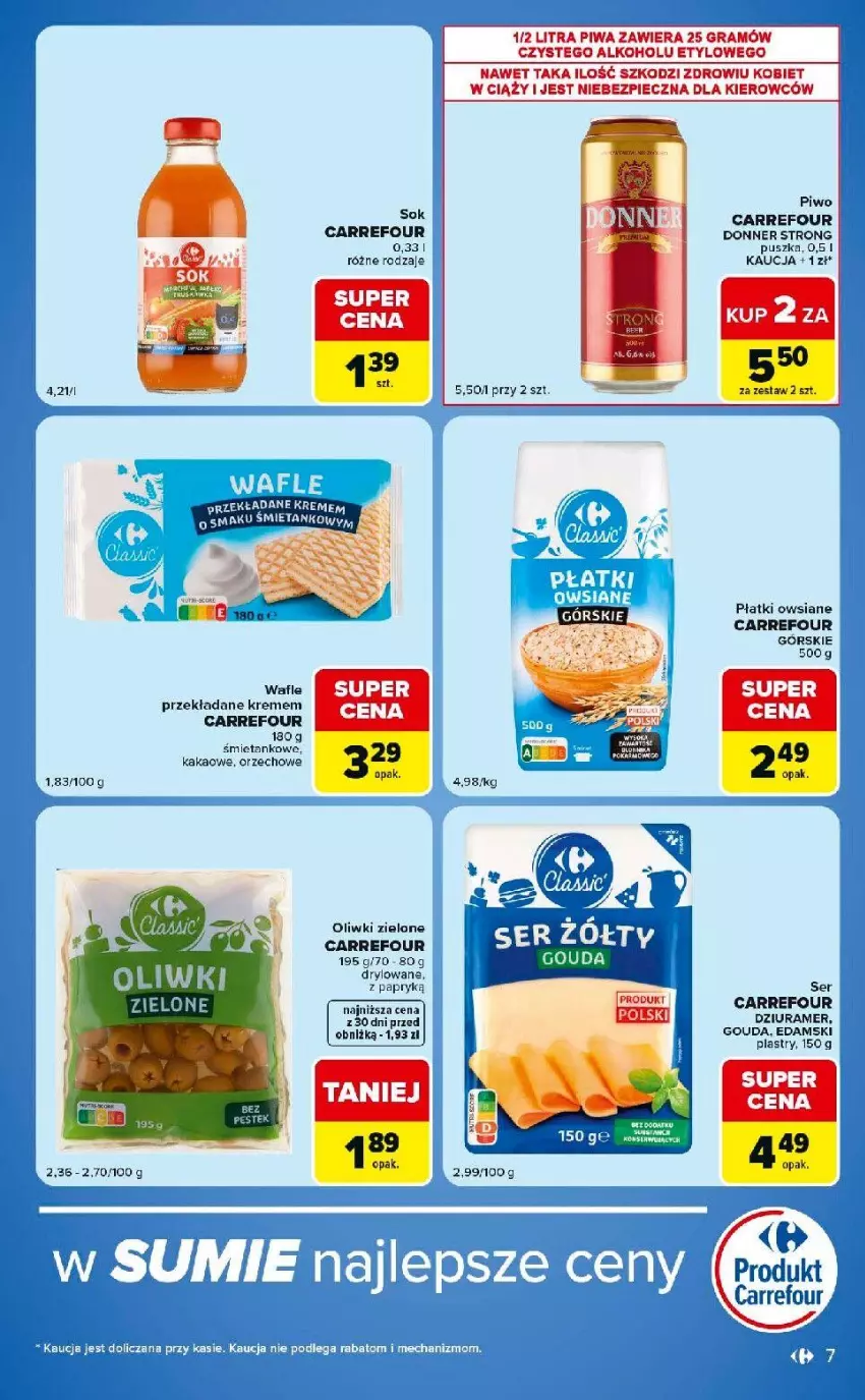 Gazetka promocyjna Carrefour - Gazetka express w SUMIE ekspresowe zakupy - ważna 14.07 do 20.07.2026 - strona 7 - produkty: Edam, Gra, Kakao, Oliwki, Piec, Piwa, Piwo, Płatki owsiane, Sok, Wafle