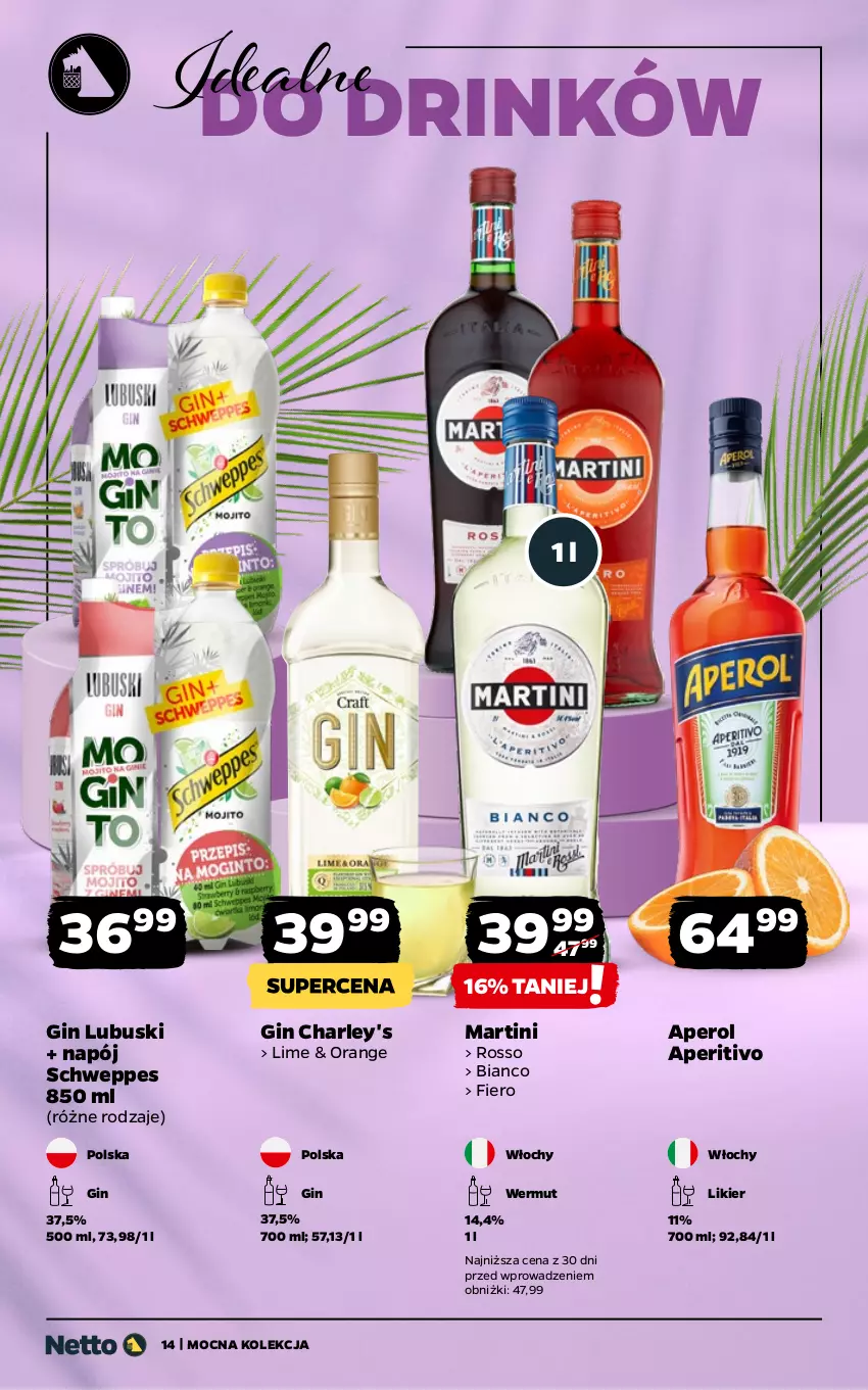 Gazetka promocyjna Netto - Netto_MK_08/25 - ważna 01.08 do 16.08.2025 - strona 14 - produkty: Aperol, Gin, Likier, Martini, Napój, Schweppes