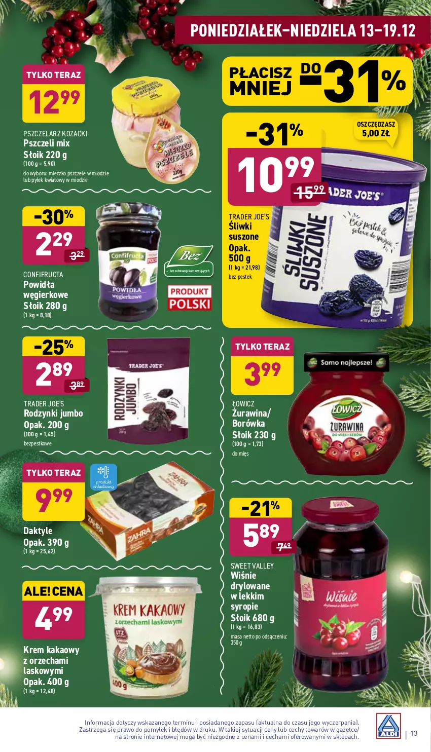 Gazetka promocyjna Aldi - ważna 13.12 do 19.12.2021 - strona 13 - produkty: Borówka, Daktyle, Kakao, Mleczko, Rodzynki, Ser, Stek, Syrop, Tera