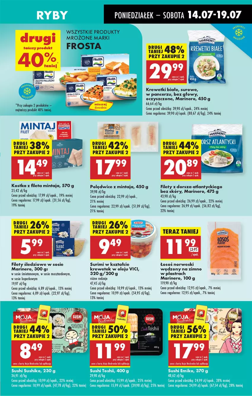 Gazetka promocyjna Biedronka - Od Poniedziałku - ważna 14.07 do 19.07.2025 - strona 31 - produkty: Dorsz, Frosta, Krewetki, Mintaj, Mus, Olej, Piec, Ryba, Sos, Surimi