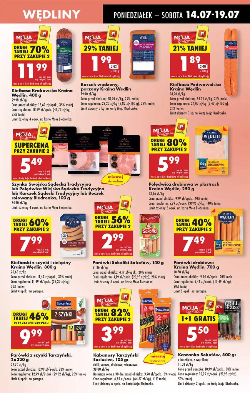 Gazetka promocyjna Biedronka - Od Poniedziałku - ważna 14.07 do 19.07.2025 - strona 33 - produkty: Boczek, Fa, Kabanos, Kasza, Kaszanka, Kiełbasa, Kiełbasa krakowska, Kiełbasa podwawelska, Koc, Parówki, Parówki sokoliki, Parówki z szynki, Polędwica, Ser, Sok, Sokołów, Tarczyński, Wawel