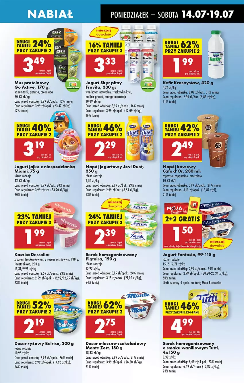 Gazetka promocyjna Biedronka - Od Poniedziałku - ważna 14.07 do 19.07.2025 - strona 37 - produkty: Belriso, Czekolada, Deser, Fa, Fanta, Gra, Granat, Jogurt, Kiwi, Leon, Mango, Monte, Mus, Napój, Napój jogurtowy, Piątnica, Ryż, Ser, Serek, Serek homogenizowany, Sos, Zott