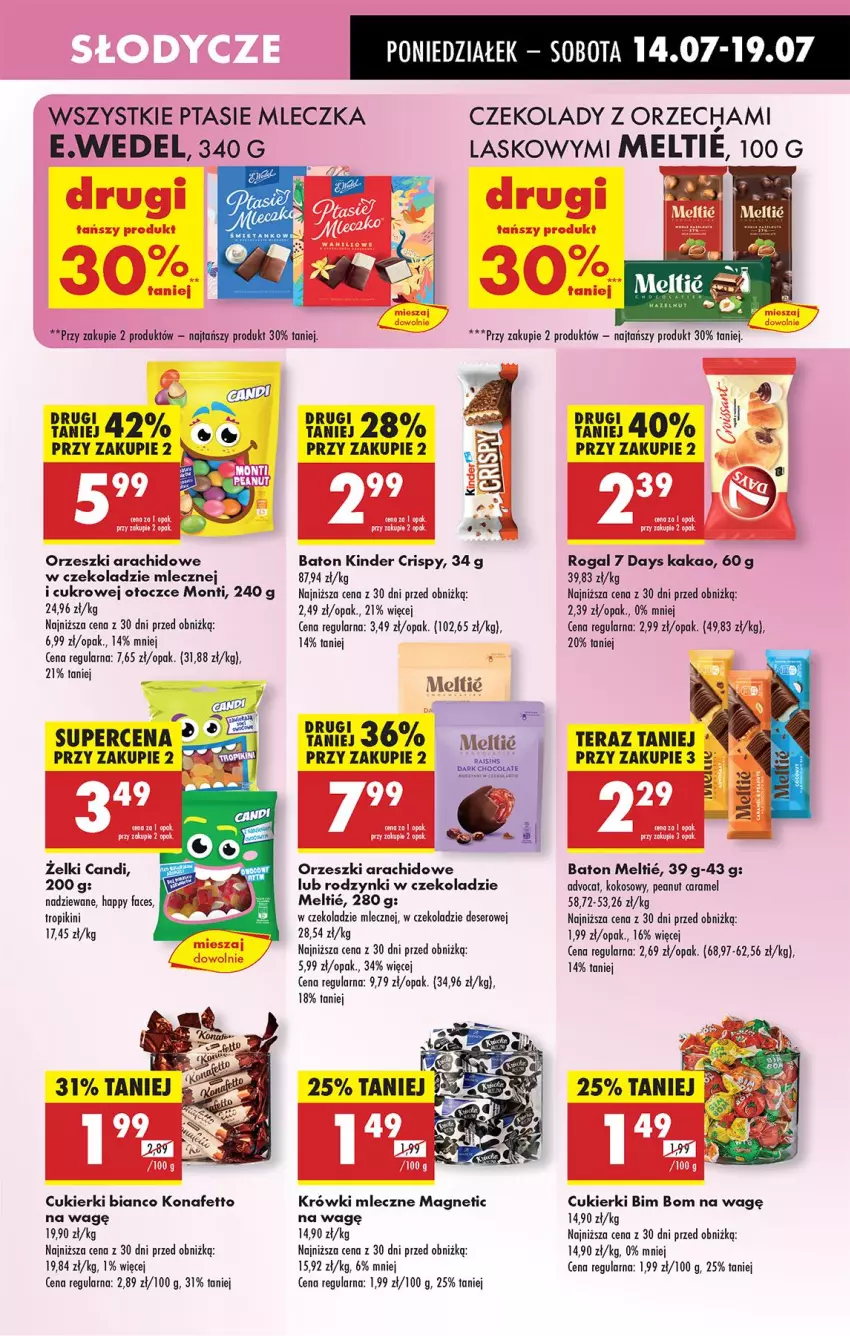 Gazetka promocyjna Biedronka - Od Poniedziałku - ważna 14.07 do 19.07.2025 - strona 47 - produkty: 7 Days, Baton, Cukier, Cukierki, Deser, Fa, Kakao, Kasia, Kinder, Kokos, Krówki mleczne, Orzeszki, Rodzynki, Rogal, Ser, Tera