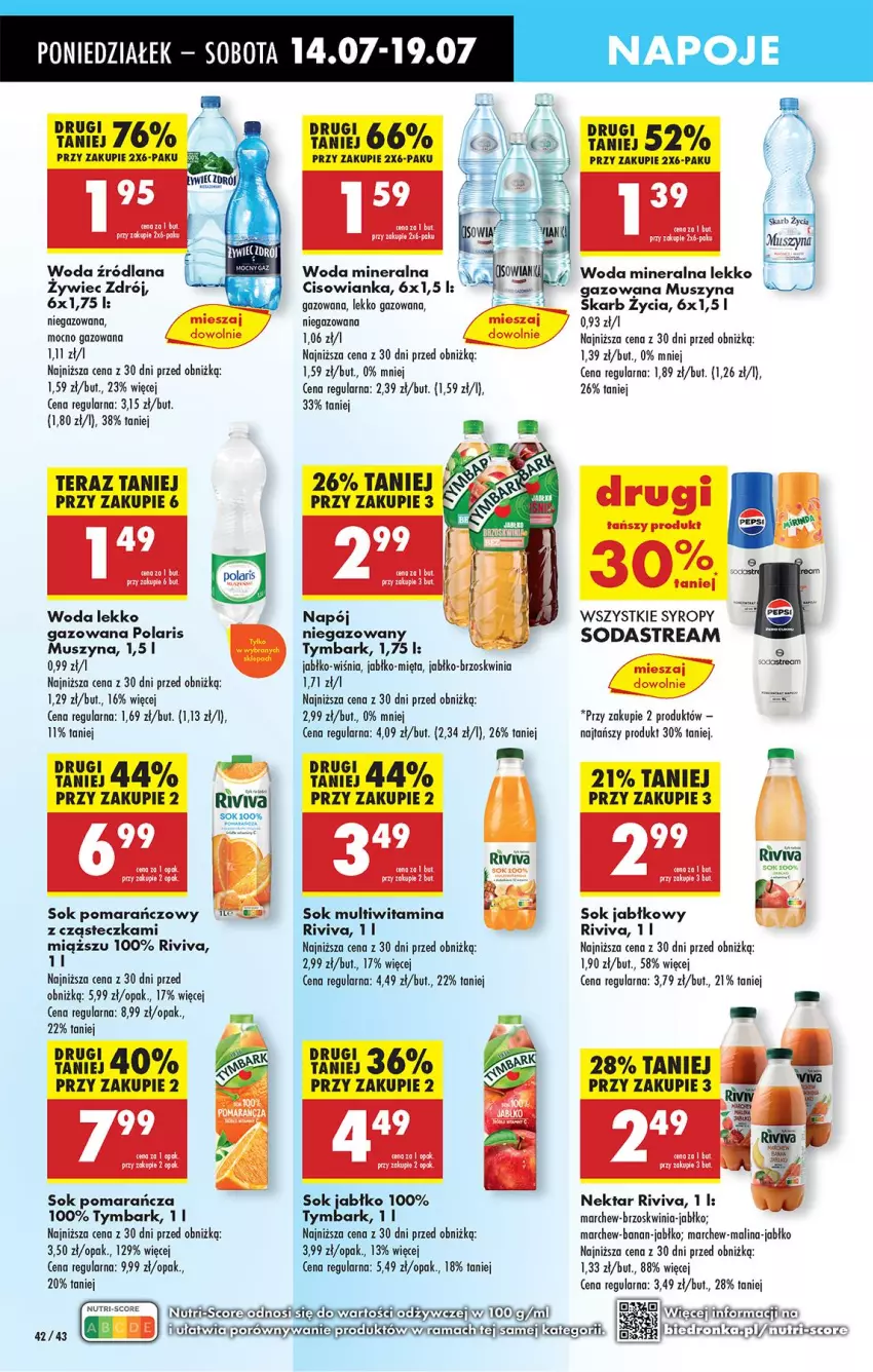 Gazetka promocyjna Biedronka - Od Poniedziałku - ważna 14.07 do 19.07.2025 - strona 48 - produkty: Cisowianka, Fa, LANA, Mięta, Mus, Napój, Napój niegazowany, Napoje, Nektar, Sok, Sok jabłkowy, Sok pomarańczowy, Syrop, Syropy, Szyna, Tera, Tymbark, Woda, Woda mineralna