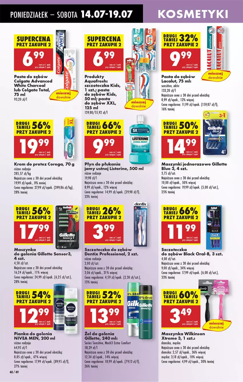 Gazetka promocyjna Biedronka - Od Poniedziałku - ważna 14.07 do 19.07.2025 - strona 56 - produkty: Aquafresh, Colgate, Colgate Total, Corega, Gillette, Lacalut, Lack, LG, Listerine, Mach3, Maszynka, Nivea, Nivea Men, Pasta do zębów, Pianka do golenia, Płyn do płukania, Płyn do płukania jamy ustnej, Ser, Szczoteczka, Szczoteczka do zębów, Szynka