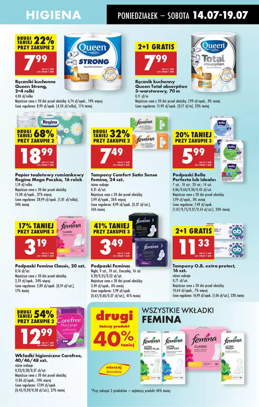 Gazetka promocyjna Biedronka - Od Poniedziałku - ważna 14.07 do 19.07.2025 - strona 57 - produkty: Bell, Bella, Carefree, Gin, O.B., Papier, Papier toaletowy, Perfecta, Podpaski, Ręcznik, Ręcznik kuchenny, Rolki, Rum, Sati, Tampony, Wkładki