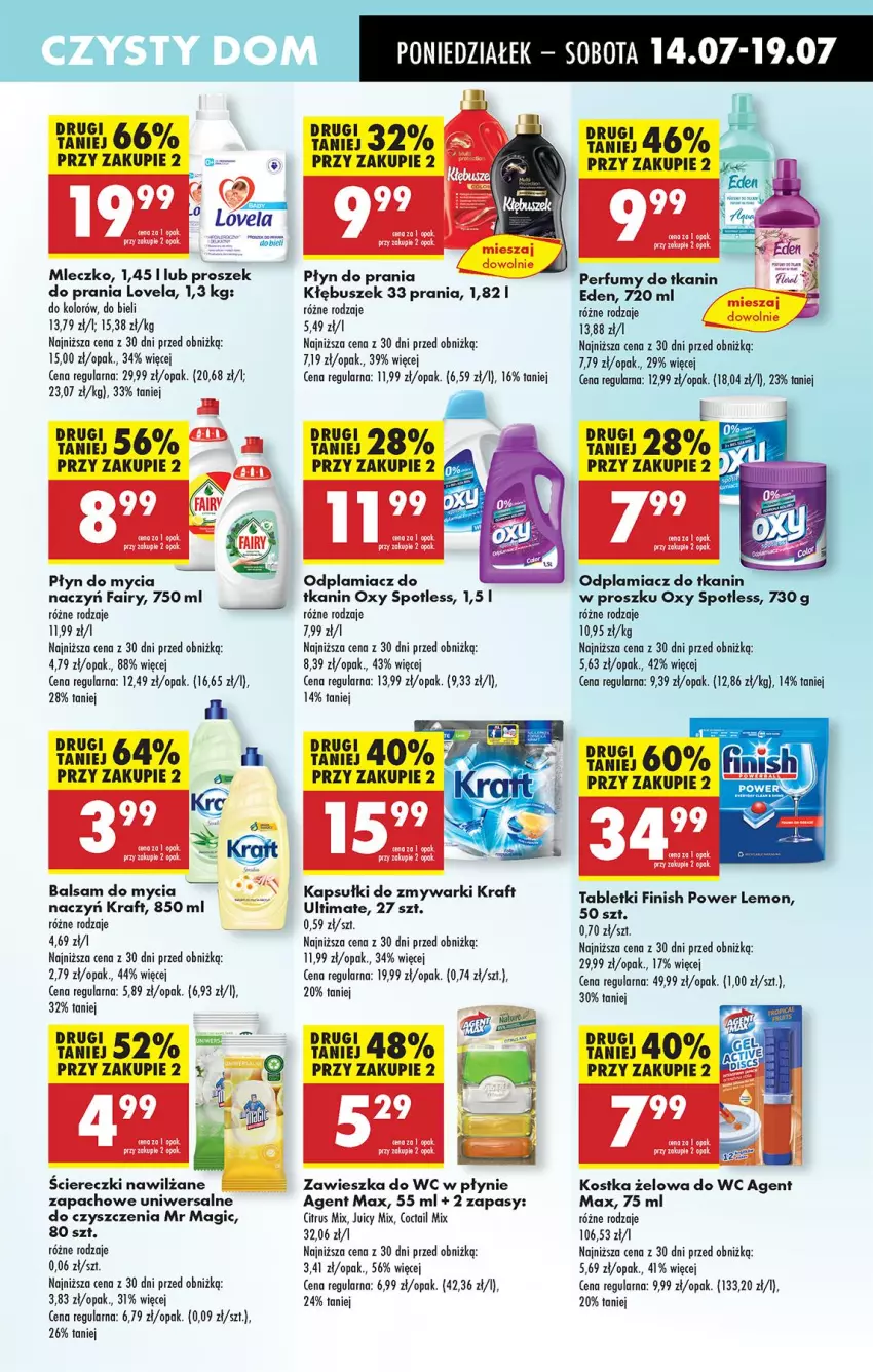 Gazetka promocyjna Biedronka - Od Poniedziałku - ważna 14.07 do 19.07.2025 - strona 61 - produkty: Balsam do mycia naczyń, Do mycia naczyń, Fa, Fairy, Finish, Leon, Lovela, Mleczko, Odplamiacz, Płyn do mycia, Płyn do mycia naczyń, Płyn do prania, Proszek do prania, Tablet, Zawieszka do wc, Zmywarki