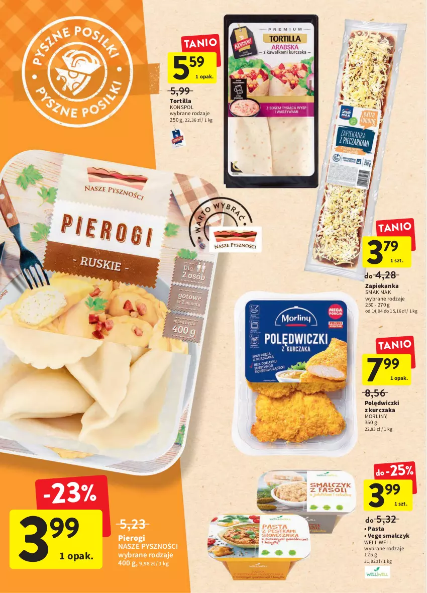 Gazetka promocyjna Intermarche - Spożywcza - ważna 03.02 do 09.02.2022 - strona 22 - produkty: Kurczak, Morliny, Pierogi, Polędwiczki z kurczaka, Tortilla, Zapiekanka