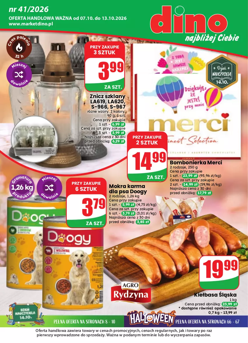 Gazetka promocyjna Dino - Gazetka 41 / 2026 - ważna 07.10 do 13.10.2026 - strona 1 - produkty: Kiełbasa, Kiełbasa śląska, Merci, Mokra karma, Znicz