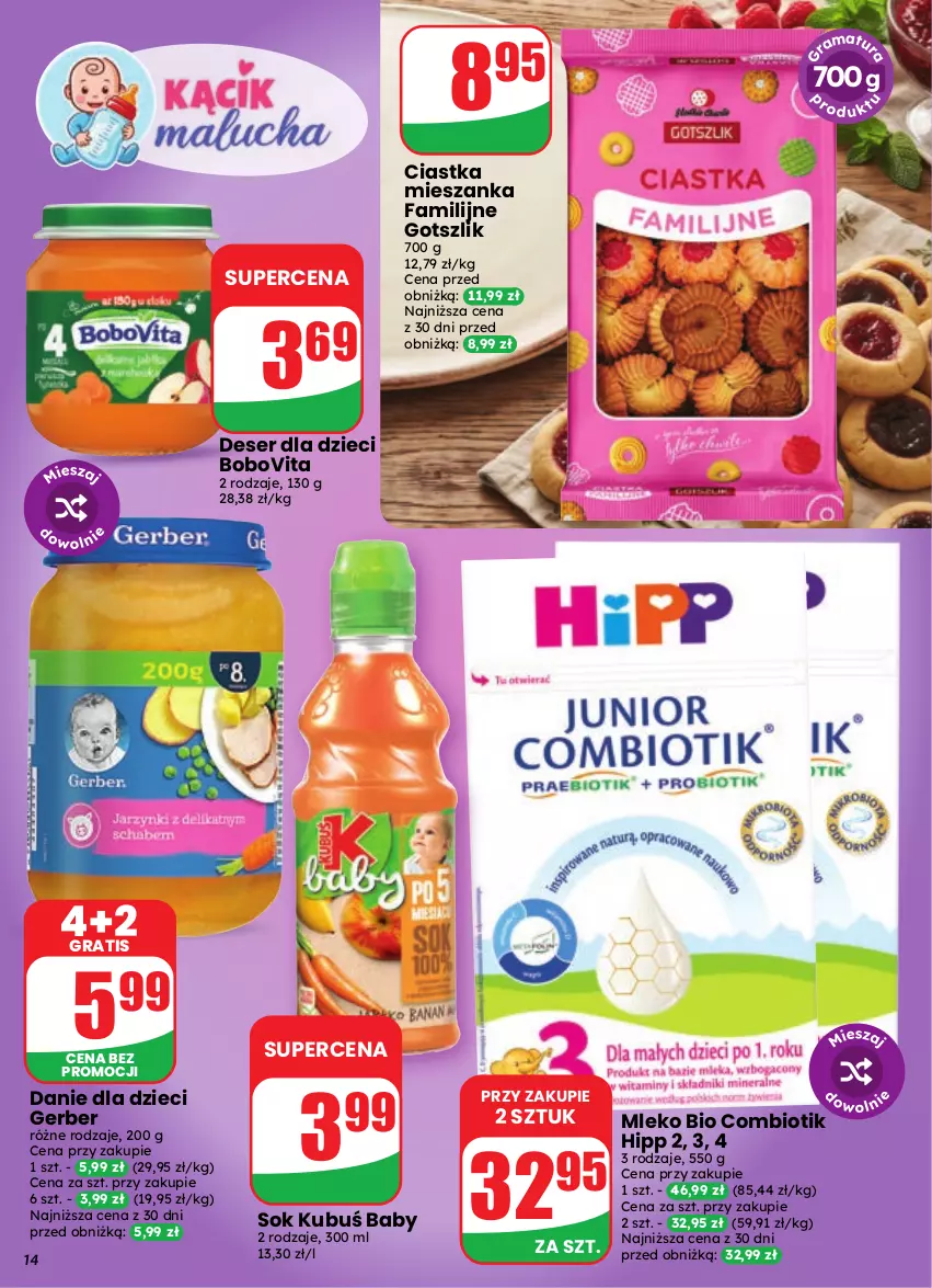 Gazetka promocyjna Dino - Gazetka 41 / 2026 - ważna 07.10 do 13.10.2026 - strona 14 - produkty: BoboVita, Ciastka, Danie dla dzieci, Deser, Dzieci, Fa, Gerber, Gra, HiPP, Kubuś, Mleko, Ser, Sok