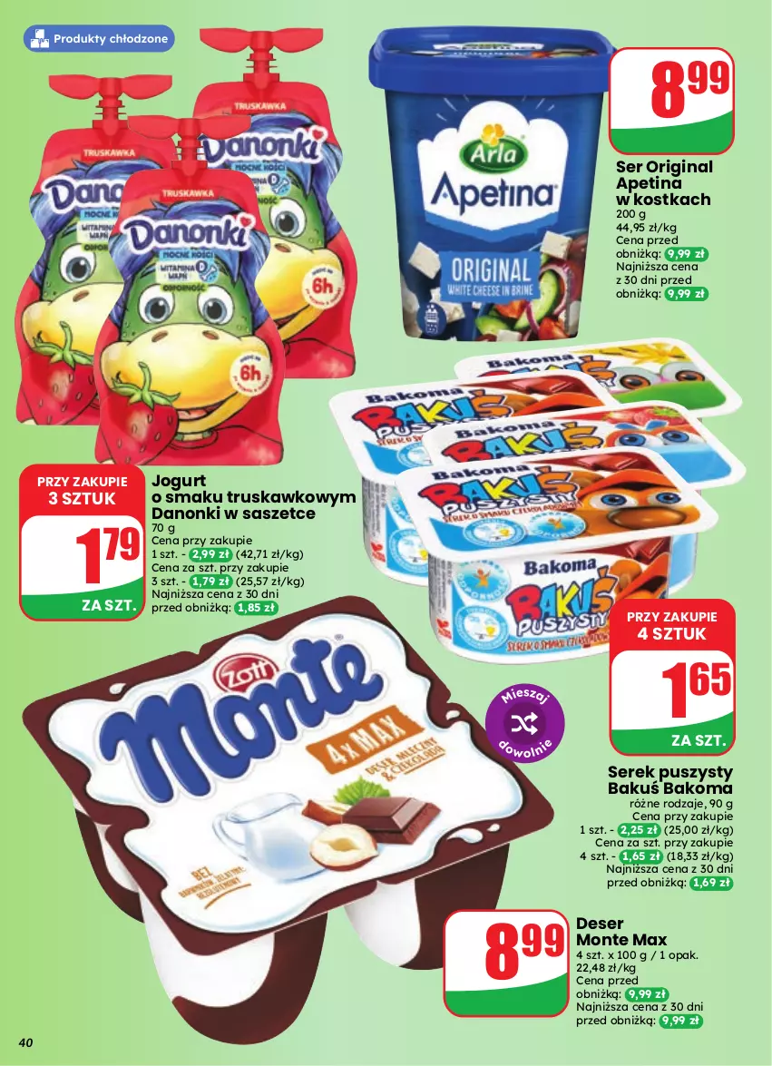 Gazetka promocyjna Dino - Gazetka 41 / 2026 - ważna 07.10 do 13.10.2026 - strona 40 - produkty: Bakoma, Danonki, Deser, Gin, Jogurt, Monte, Ser, Serek, Serek puszysty