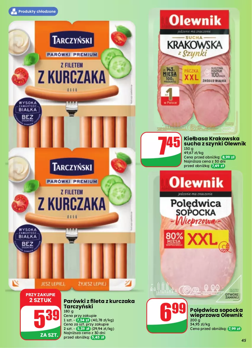 Gazetka promocyjna Dino - Gazetka 41 / 2026 - ważna 07.10 do 13.10.2026 - strona 45 - produkty: Kiełbasa, Kiełbasa krakowska, Kurczak, Olewnik, Parówki, Polędwica, Tarczyński