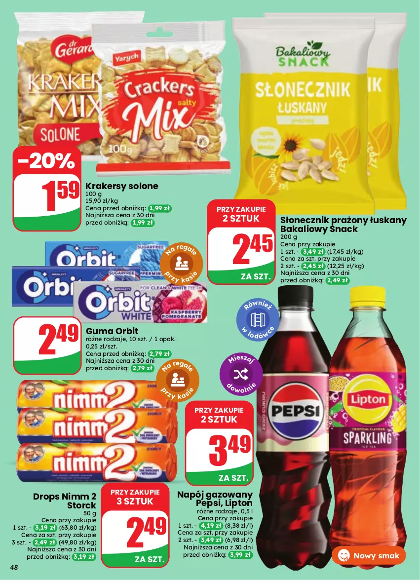 Gazetka promocyjna Dino - Gazetka 41 / 2026 - ważna 07.10 do 13.10.2026 - strona 48 - produkty: Krakersy, Lipton, Napój, Napój gazowany, Orbit, Pepsi, Słonecznik prażony