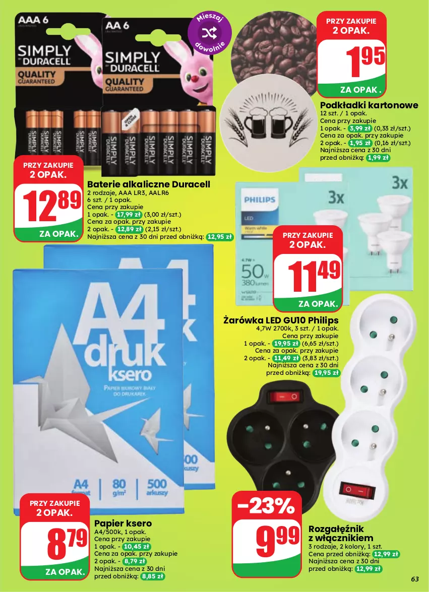 Gazetka promocyjna Dino - Gazetka 41 / 2026 - ważna 07.10 do 13.10.2026 - strona 63 - produkty: Baterie alkaliczne, Duracell, Papier, Philips, Podkład, Rozgałęźnik, Ser
