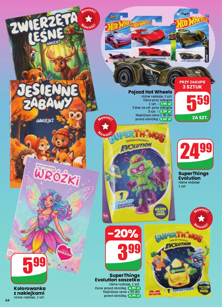 Gazetka promocyjna Dino - Gazetka 41 / 2026 - ważna 07.10 do 13.10.2026 - strona 64 - produkty: Hot Wheels, Klej, Kolorowanka, Pojazd