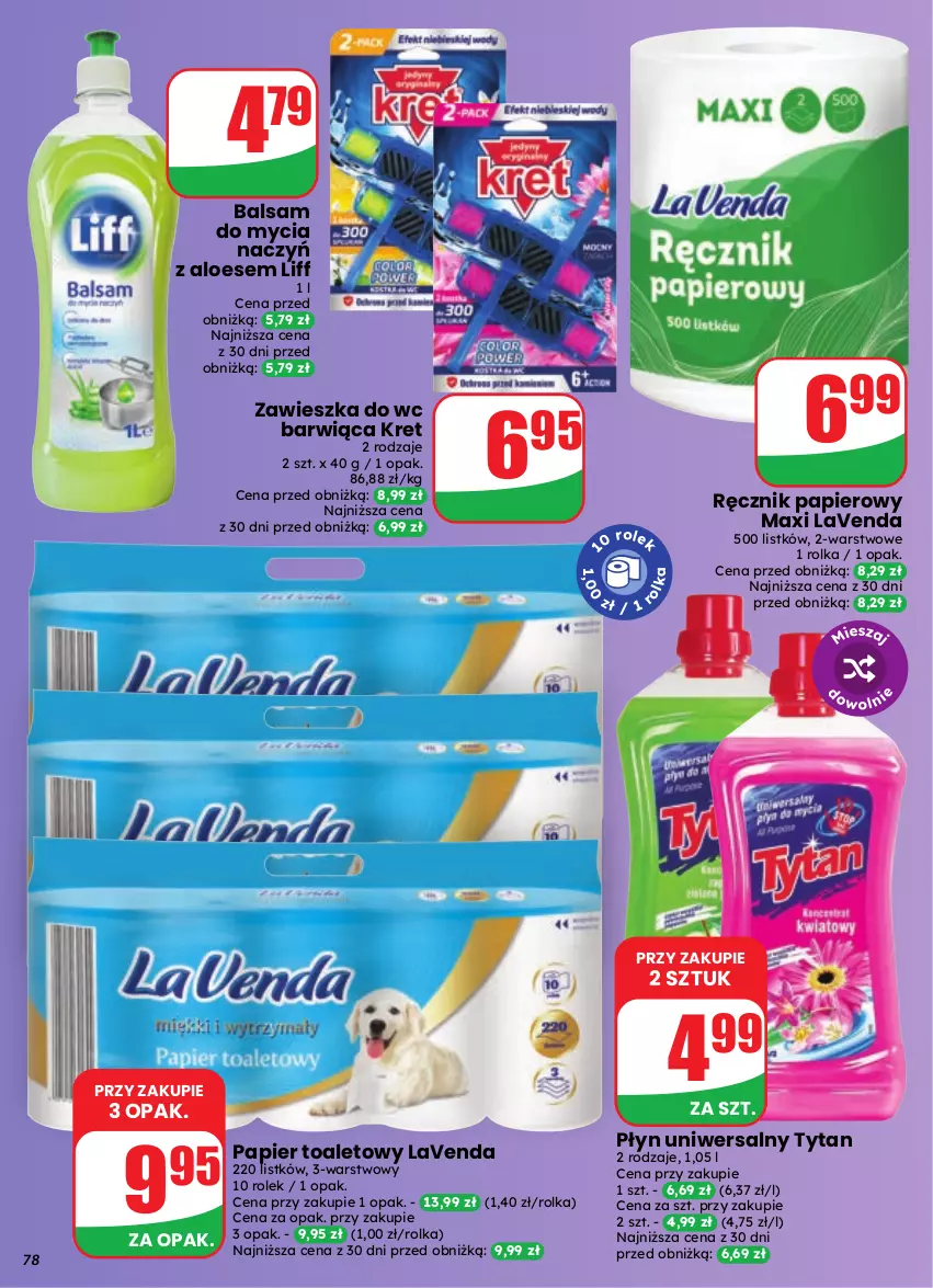 Gazetka promocyjna Dino - Gazetka 41 / 2026 - ważna 07.10 do 13.10.2026 - strona 78 - produkty: Balsam do mycia naczyń, Do mycia naczyń, Kret, Papier, Papier toaletowy, Ręcznik, Tytan, Zawieszka do wc