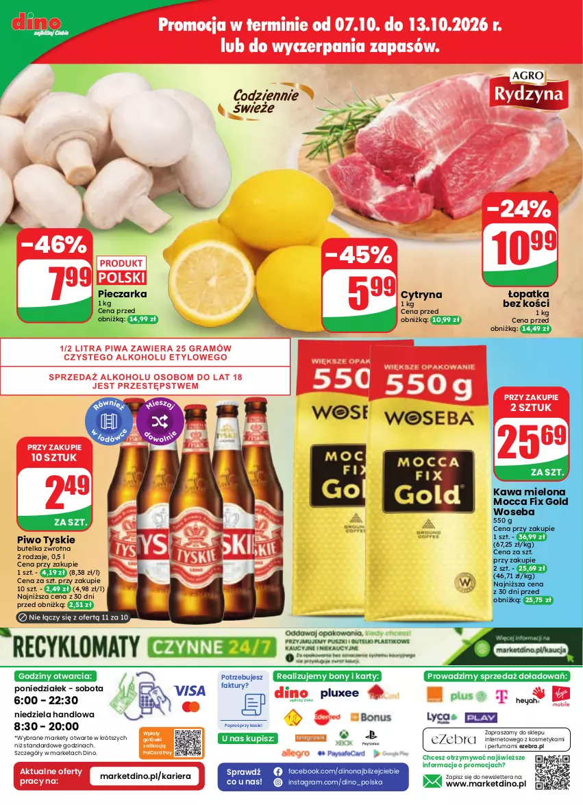 Gazetka promocyjna Dino - Gazetka 41 / 2026 - ważna 07.10 do 13.10.2026 - strona 80 - produkty: Fa, Gra, JBL, Kawa, Kawa mielona, Mocca Fix Gold, Perfum, Piec, Pieczarka, Piwa, Piwo, Tera, Tyskie, Woseba