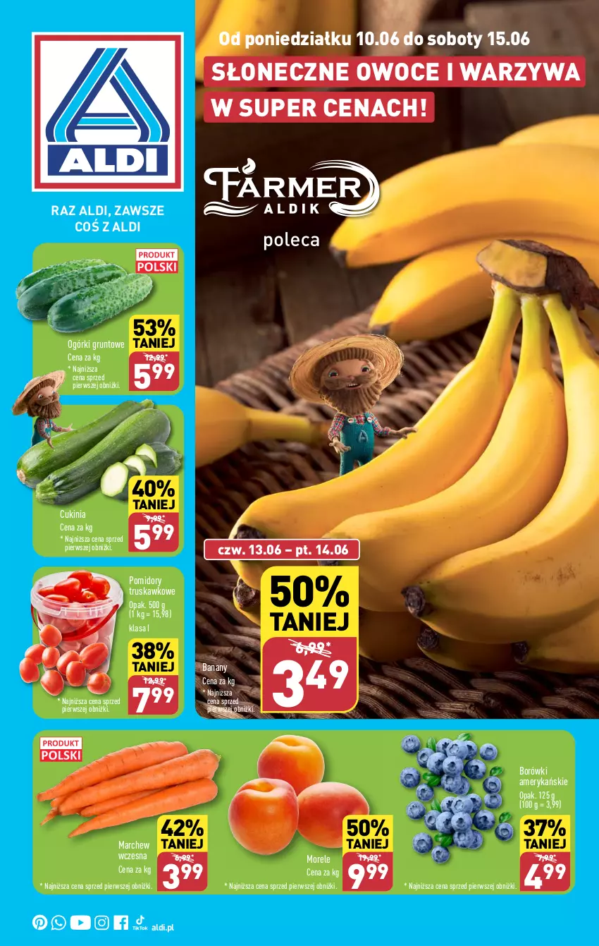 Gazetka promocyjna Aldi - Farmer ALDIK poleca świeże owoce i warzywa - ważna 10.06 do 15.06.2024 - strona 1 - produkty: Banany, Grunt, Owoce, Pomidory, Warzywa