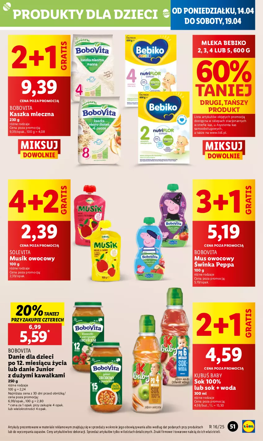 Gazetka promocyjna Lidl - GAZETKA - ważna 13.04 do 16.04.2025 - strona 55 - produkty: Bebiko, BoboVita, Danie dla dzieci, Dzieci, Gra, Inka, Kawa, Kubuś, Mus, Sok, Woda