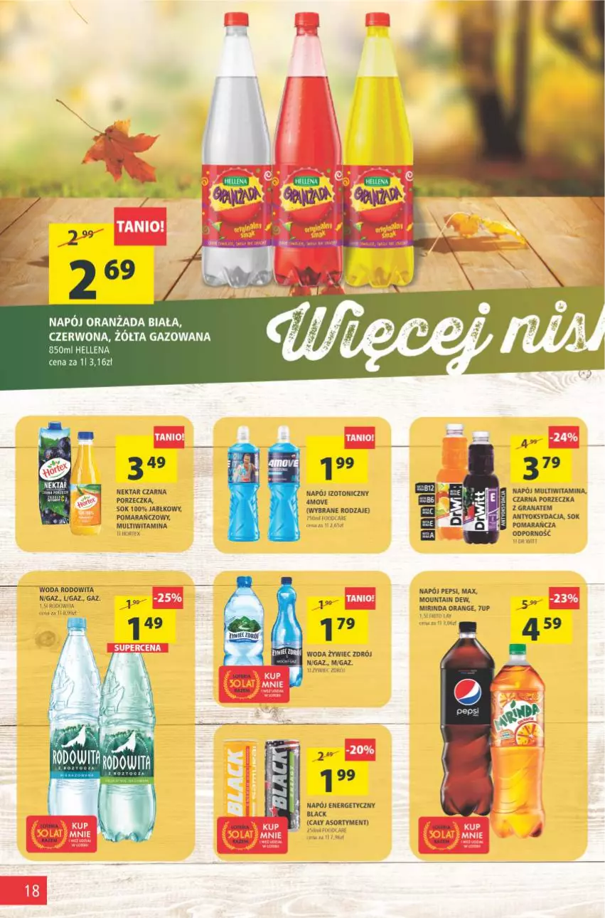 Gazetka promocyjna Arhelan - Gazetka - ważna 08.10 do 17.10.2021 - strona 18 - produkty: 7up, Fa, Gra, Granat, Lack, Mirinda, Napój, Napój energetyczny, Nektar, Pepsi, Por, Sok, Woda