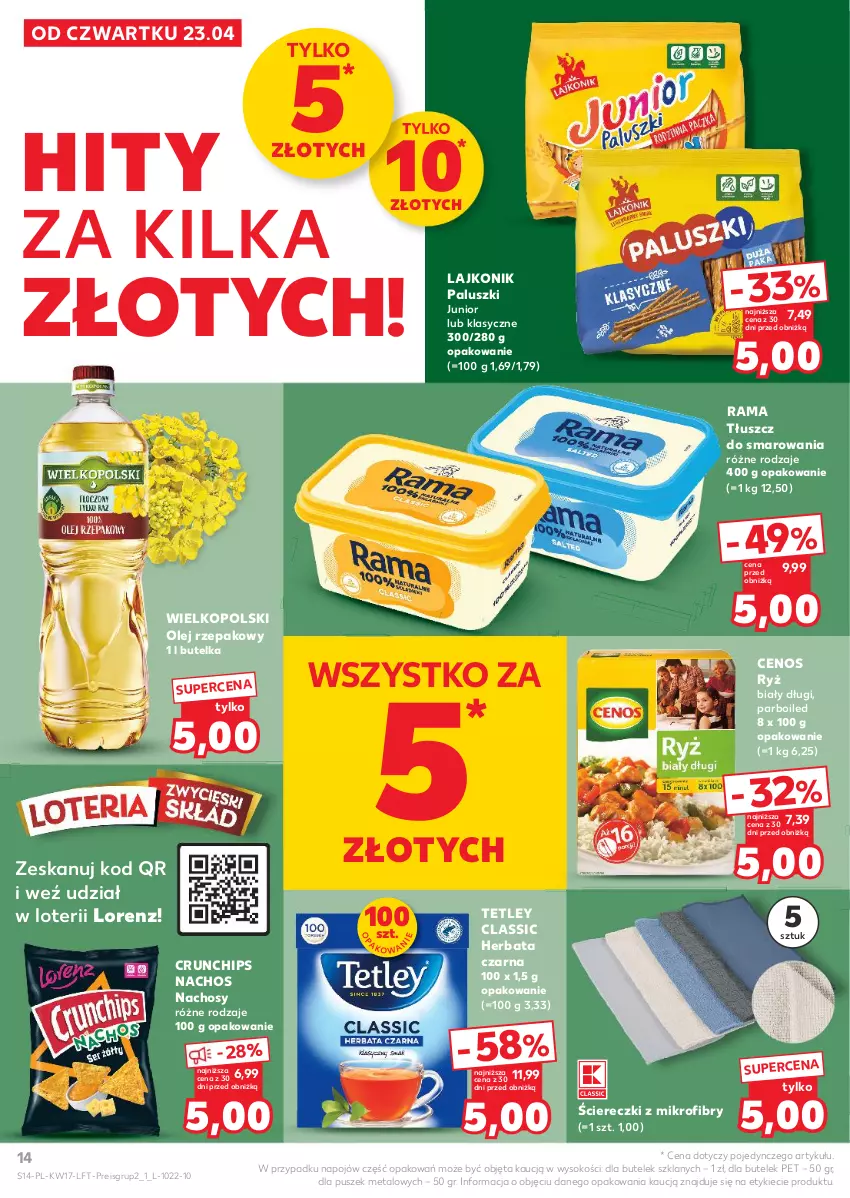 Gazetka promocyjna Kaufland - Gazetka tygodnia - ważna 23.04 do 28.04.2026 - strona 14 - produkty: Cenos, Crunchips, Herbata, Herbata czarna, Lajkonik, Lorenz, Olej, Olej rzepakowy, Rama, Ryż, Sok, Tetley