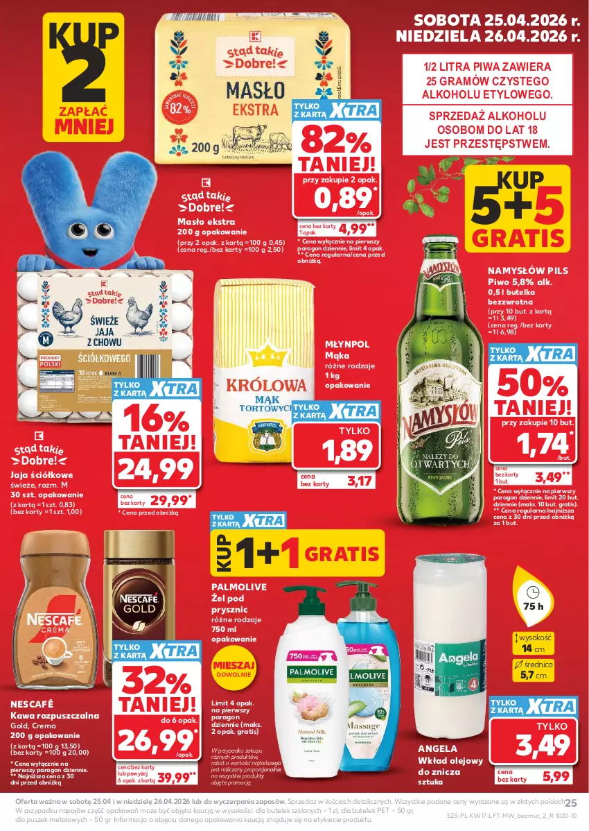 Gazetka promocyjna Kaufland - Gazetka tygodnia - ważna 23.04 do 28.04.2026 - strona 25 - produkty: Gra, Jaja, Kawa, Kawa rozpuszczalna, Mąka, Masło, Młynpol, Namysłów, Nescafé, Olej, Palmolive, Piwa, Piwo, Por, Sok, Wkład olejowy, Znicz
