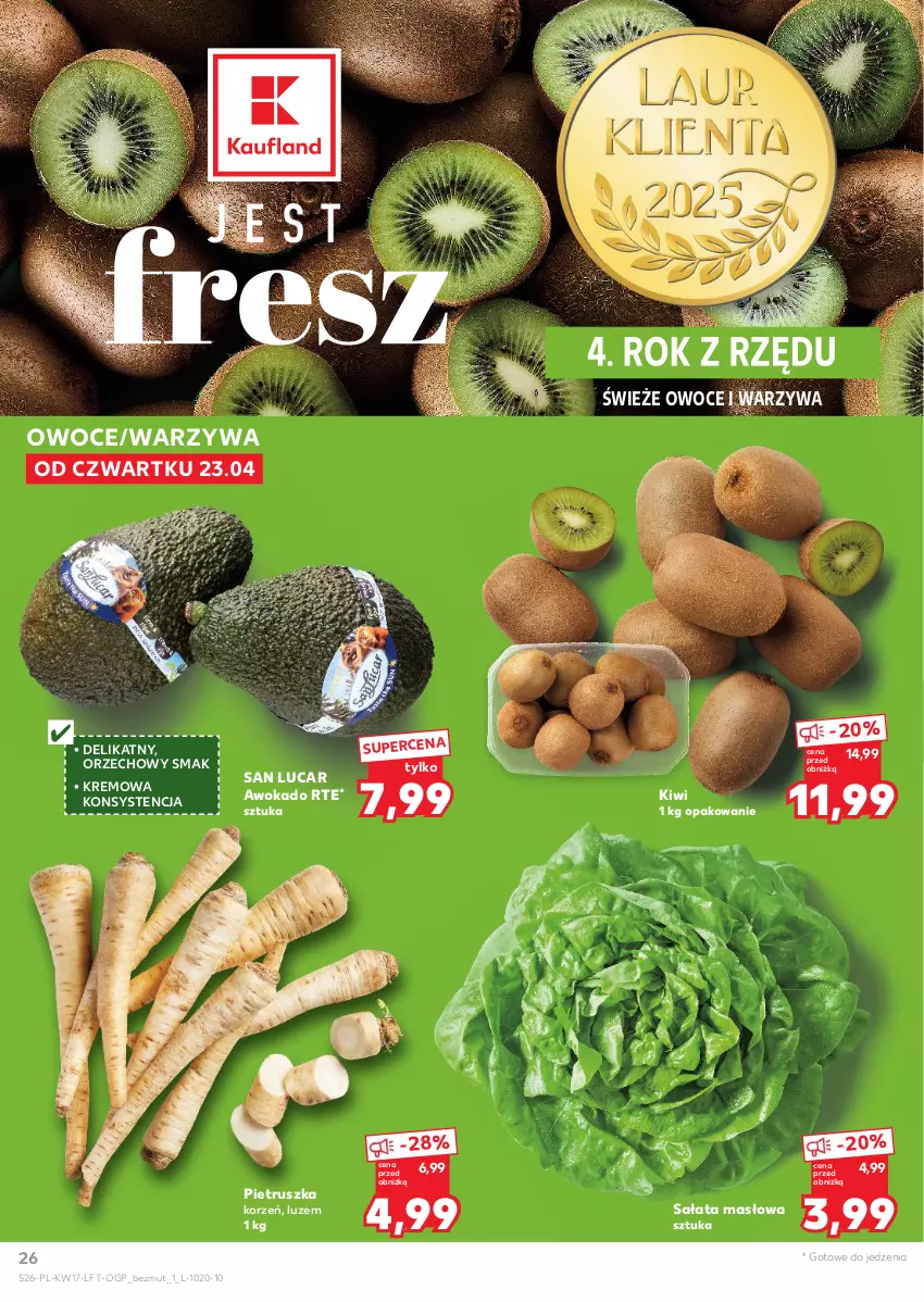 Gazetka promocyjna Kaufland - Gazetka tygodnia - ważna 23.04 do 28.04.2026 - strona 26 - produkty: Kiwi, Masło, Owoce, Pietruszka, Sałat, Sałata masłowa, Warzywa