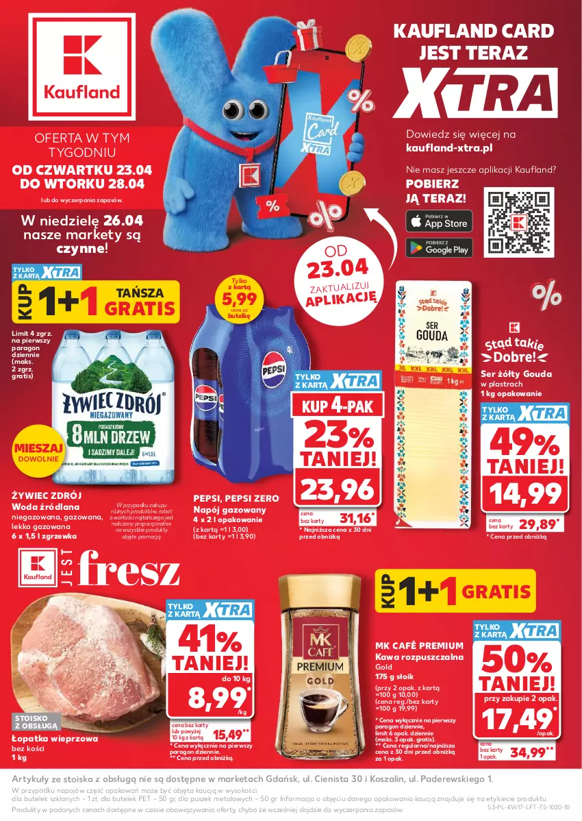 Gazetka promocyjna Kaufland - Gazetka tygodnia - ważna 23.04 do 28.04.2026 - strona 3 - produkty: Gouda, Gra, Kawa, Kawa rozpuszczalna, Kosz, LANA, Napój, Napój gazowany, Pepsi, Por, Ser, Sok, Szal, Tera, Woda