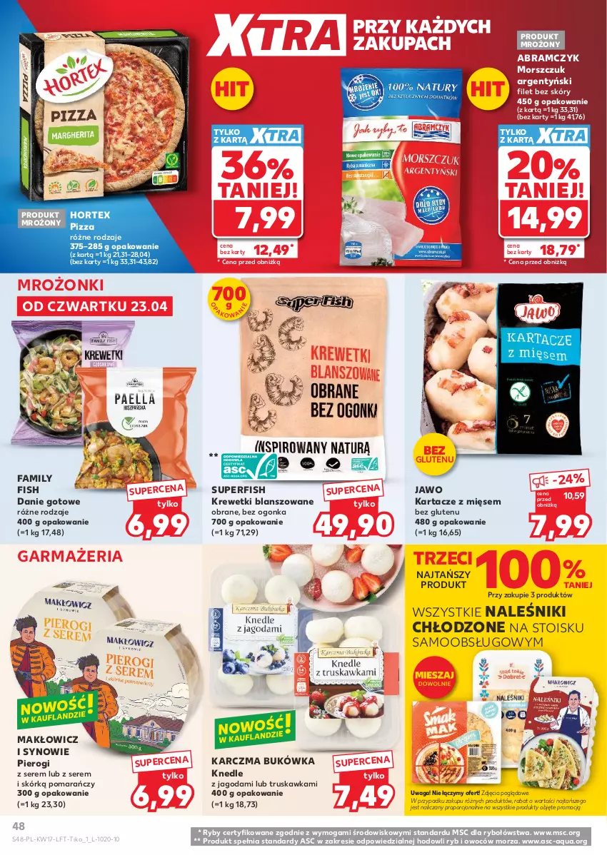 Gazetka promocyjna Kaufland - Gazetka tygodnia - ważna 23.04 do 28.04.2026 - strona 48 - produkty: Danie gotowe, Fa, Hortex, Knedle, Krewetki, Naleśniki, Pierogi, Pizza, Por, Ser, Waga