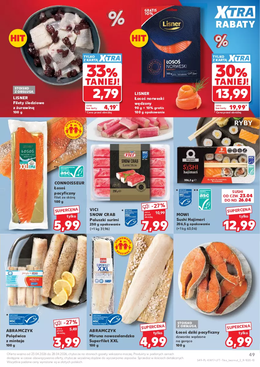 Gazetka promocyjna Kaufland - Gazetka tygodnia - ważna 23.04 do 28.04.2026 - strona 49 - produkty: Gra, Lisner, Mintaj, Miruna, Polędwica, Surimi, Sushi