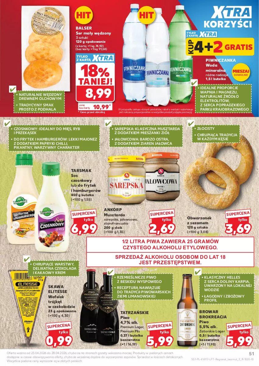 Gazetka promocyjna Kaufland - Gazetka tygodnia - ważna 23.04 do 28.04.2026 - strona 51 - produkty: Burger, Czekolada, Gra, Hamburger, Kakao, Karp, Kawa, Magnez, Majonez, Mus, Musztarda, Obraz, Piwa, Piwo, Por, Ser, Sezam, Sos, Sos czosnkowy, Wafelek, Woda, Woda mineralna
