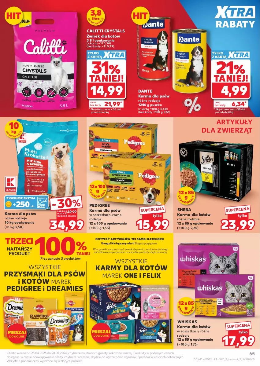 Gazetka promocyjna Kaufland - Gazetka tygodnia - ważna 23.04 do 28.04.2026 - strona 65 - produkty: Felix, Pedigree, Por, Przysmaki, Sheba, Waga, Whiskas