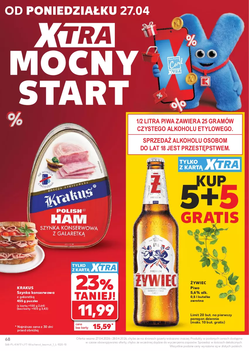 Gazetka promocyjna Kaufland - Gazetka tygodnia - ważna 23.04 do 28.04.2026 - strona 68 - produkty: Gala, Gra, Krakus, Piwa, Piwo, Ser, Szynka, Szynka konserwowa