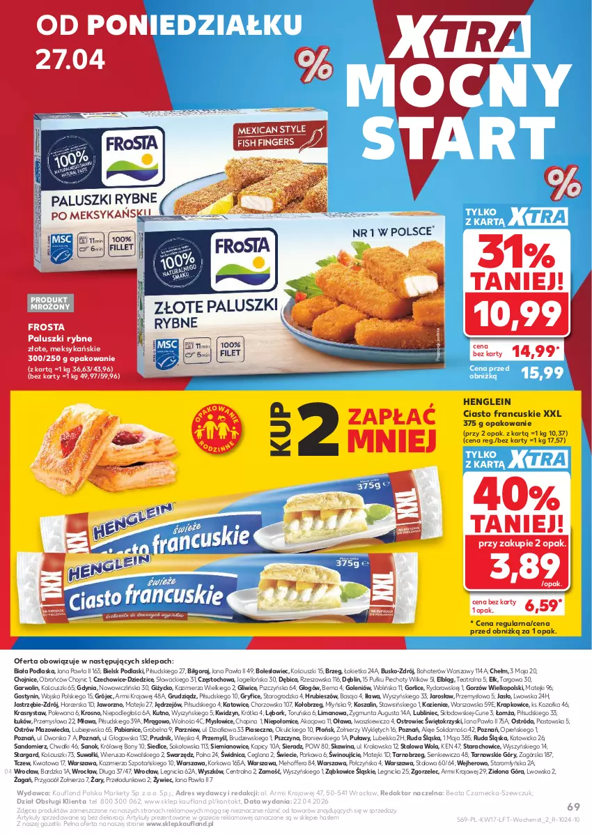 Gazetka promocyjna Kaufland - Gazetka tygodnia - ważna 23.04 do 28.04.2026 - strona 69 - produkty: BIC, Ciasto francuskie, Dres, Frosta, Gry, Kosz, LANA, Paluszki rybne, Piast, Piec, Podlaski, Sok, Szal, Wino