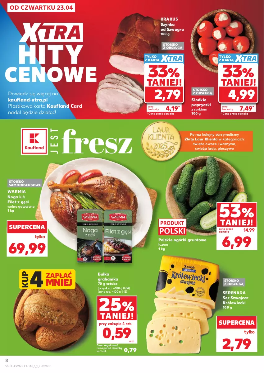 Gazetka promocyjna Kaufland - Gazetka tygodnia - ważna 23.04 do 28.04.2026 - strona 8 - produkty: Bułka, Bułka grahamka, Gra, Grunt, Krakus, Laur, Olej, Owoce, Piec, Pieczywo, Ser, Szynka, Warzywa