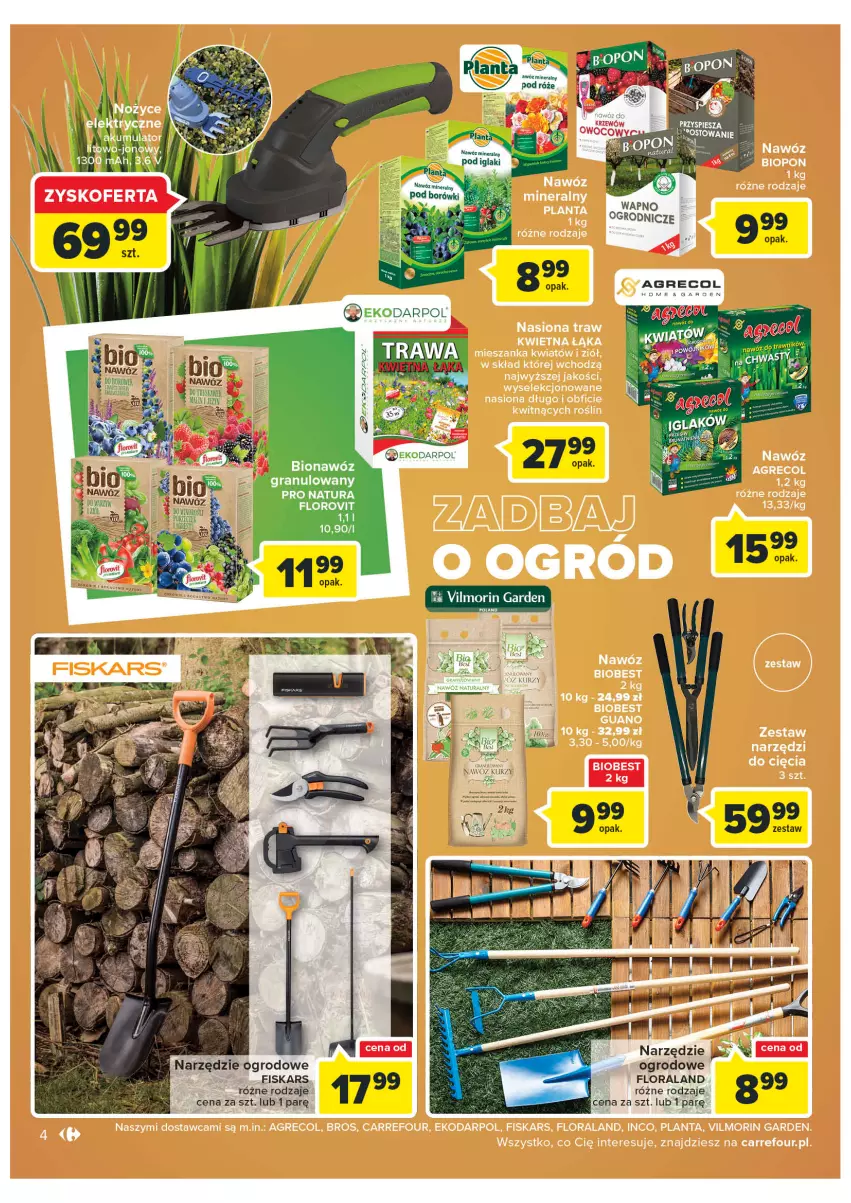 Gazetka promocyjna Carrefour - Gazetka Ogród - Wiwat! Ekoaktywiści - ważna 01.03 do 12.03.2022 - strona 4 - produkty: Fiskars, Flora, Nawóz