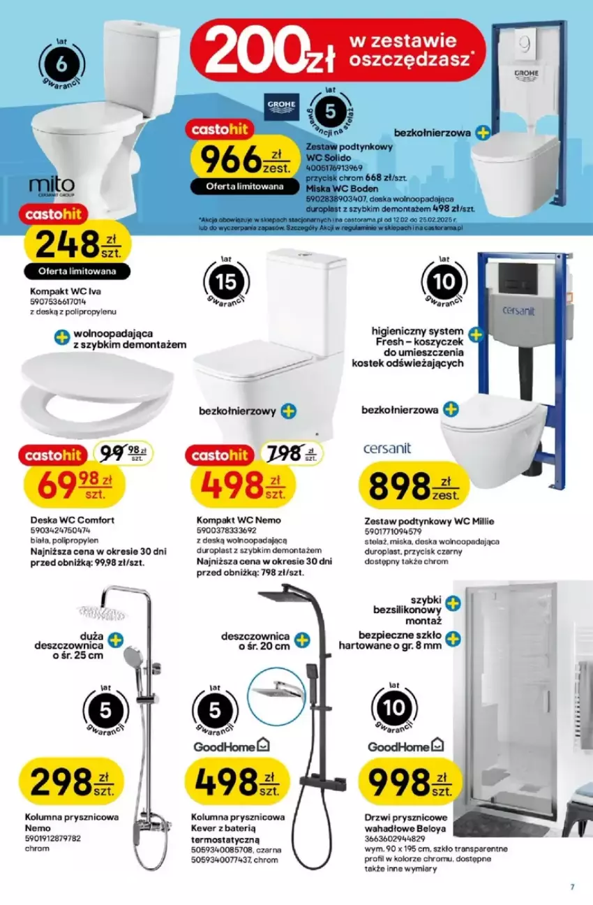 Gazetka promocyjna Castorama - ważna 12.02 do 25.02.2025 - strona 14 - produkty: Astor, Cersanit, Deska wolnoopadająca, Drzwi, Kompakt WC, Kosz, Miska, Piast, Piec, Rama, Stek, Termos, Tran, Zestaw podtynkowy WC