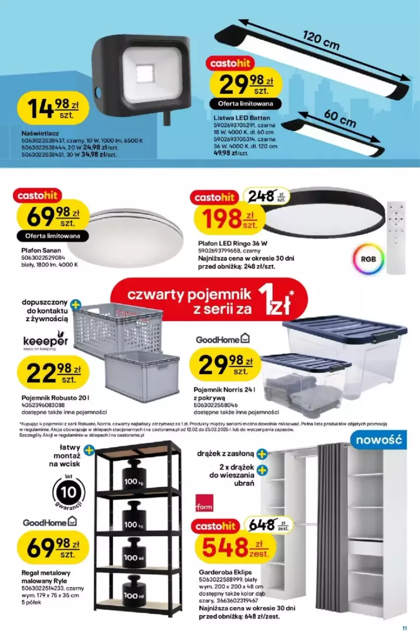 Gazetka promocyjna Castorama - ważna 12.02 do 25.02.2025 - strona 3 - produkty: Astor, Listwa, Plafon, Plafon LED, Pojemnik, Rama, Regał, Regał metalowy, Ser