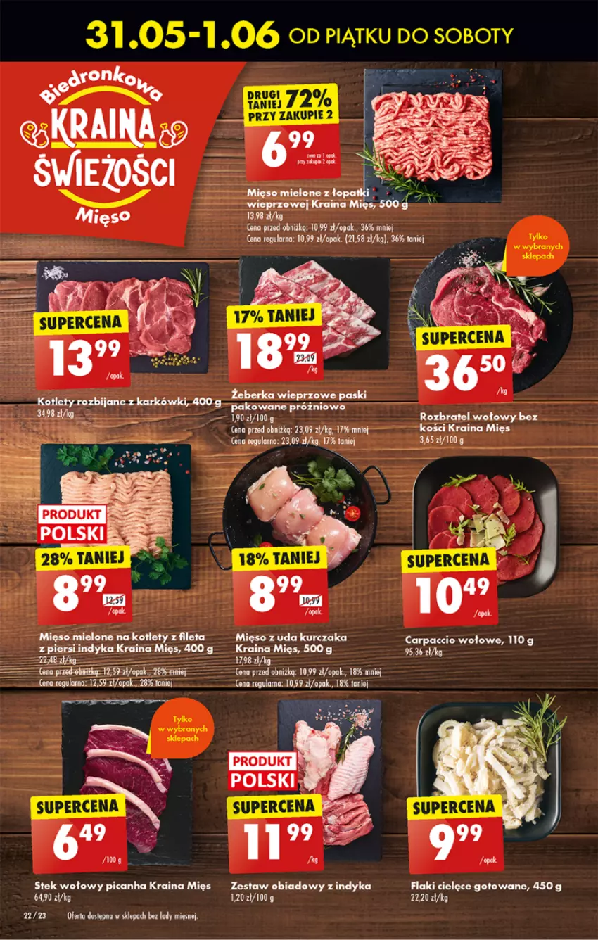 Gazetka promocyjna Biedronka - Od czwartku - ważna 06.06 do 12.06.2024 - strona 26 - produkty: Carpaccio, Flaki, Kotlet, Kurczak, Mięso, Mięso z uda kurczaka, Stek, Stek wołowy