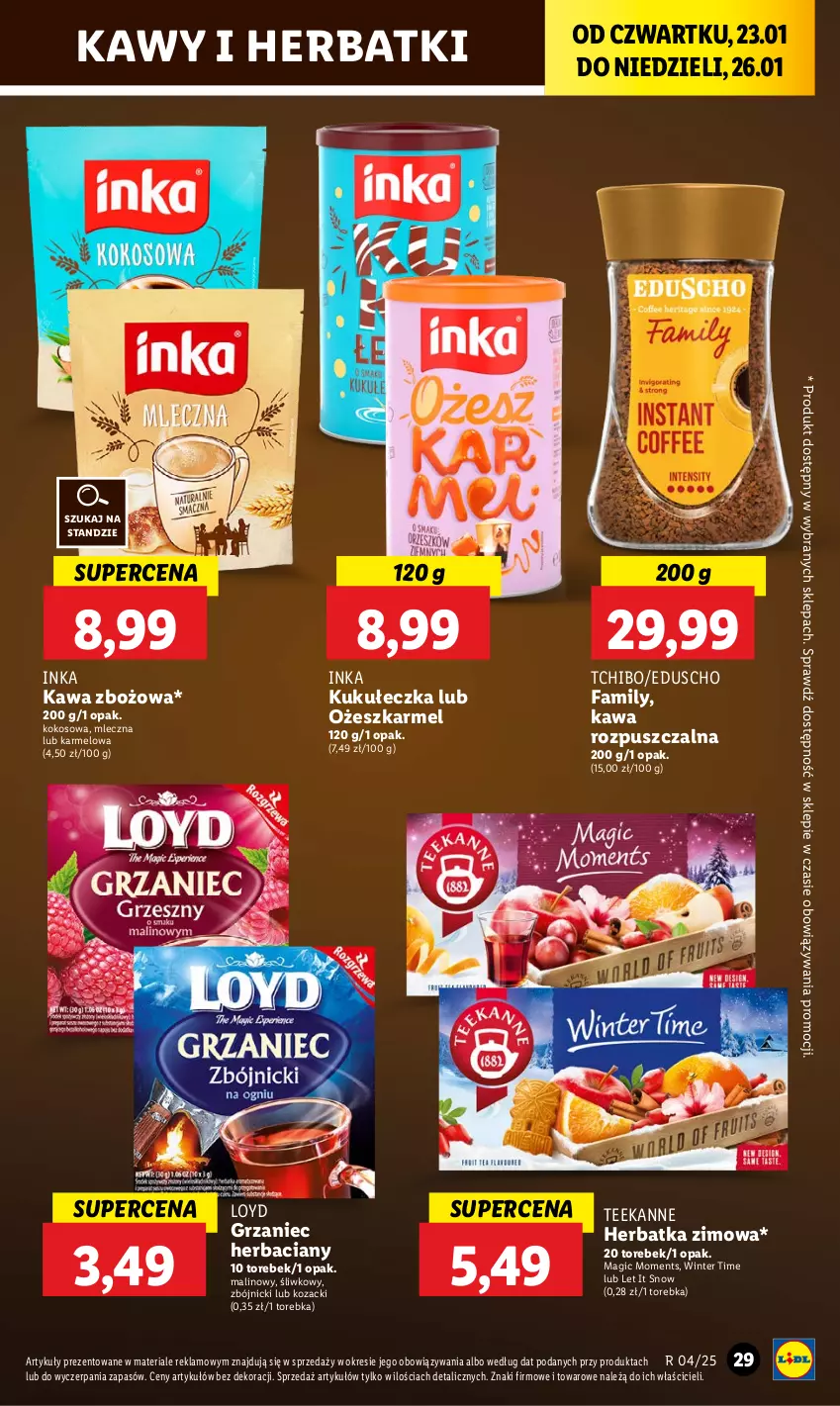 Gazetka promocyjna Lidl - GAZETKA - ważna 23.01 do 26.01.2025 - strona 31 - produkty: Fa, Inka, Kawa, Kawa rozpuszczalna, Kawa zbożowa, Kokos, Loyd, Moments, Tchibo, Teekanne, Torebka